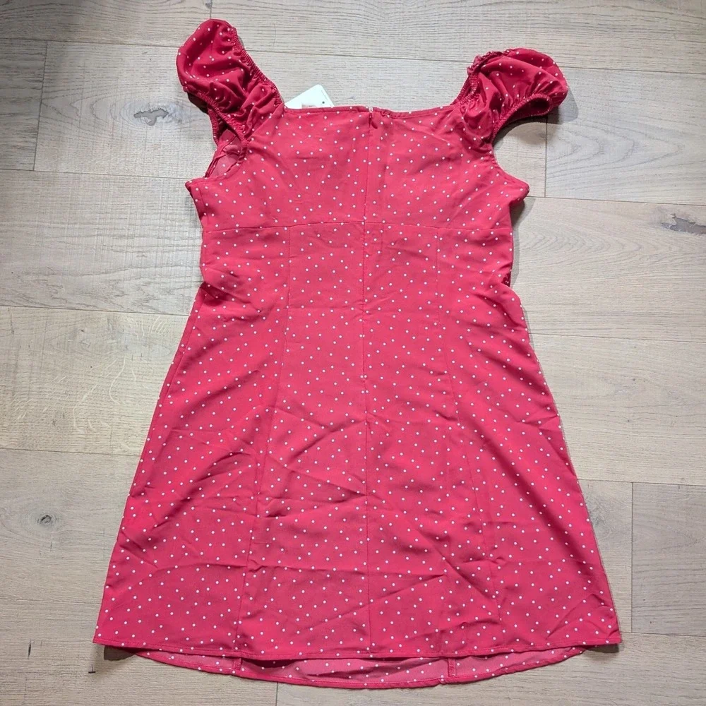 Levi's Polka Dot Mini SunDress Puff Sleeve Tie Front‎ Red country western Size L - Picture 5 of 6